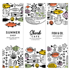 sealife fun banner collection linear graphic vector