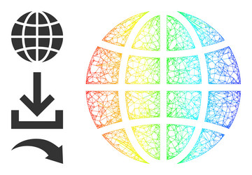 Rainbow gradient linear mesh globe icon vector