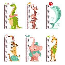 Cartoon kids growth rulers wall meters with funny vector