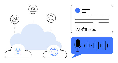 digital cloud network with user interaction voice vector image