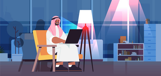 Arab businessman freelancer working on laptop vector