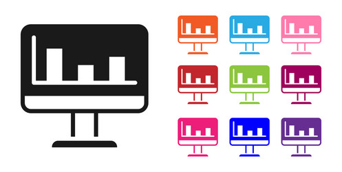 black computer monitor with graph chart icon vector image