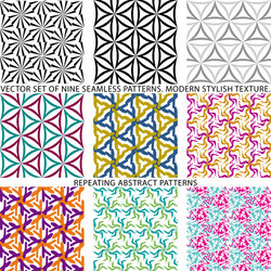 Set of nine textured natural seamless patterns vector