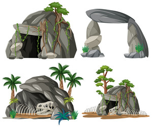 set of stone cave with fossils vector image