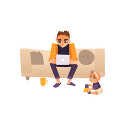 man father on parental leave working from home vector