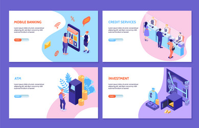 bank services isometric horizontal banners vector