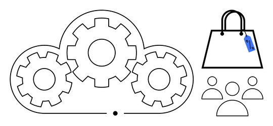 cloud computation with gears and shopping bag vector image