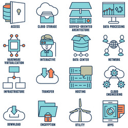 Cloud Computing Icons - Flat Linear Style vector image
