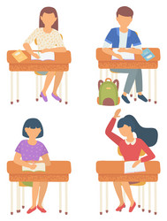 school classmates sitting desks at lessons vector