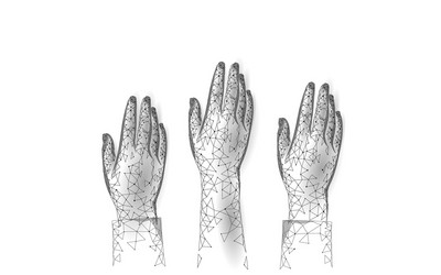 voting hands raising to sky 3d polygonal vote vector