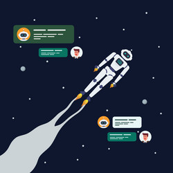 android chatbot is flying on space background vector image