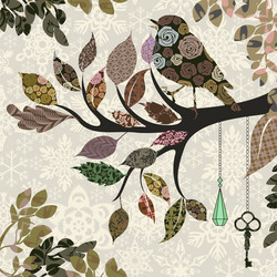 retro background of tree branch with leaves vector