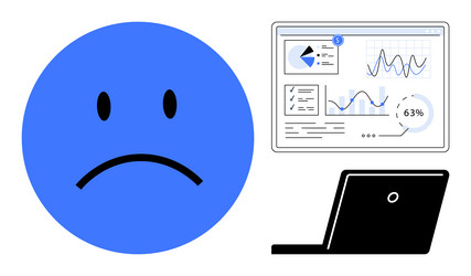 sad face emotion and digital analytics dashboard vector image