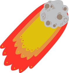 Flaming comet falling down asteroid space vector