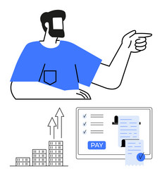 man gesturing to growth chart and digital payment vector image