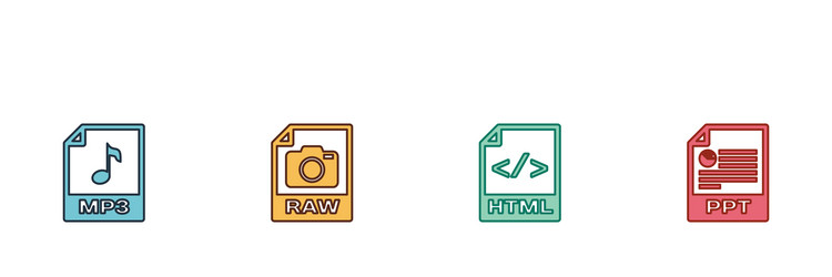 set mp3 file document raw html and ppt icon vector image