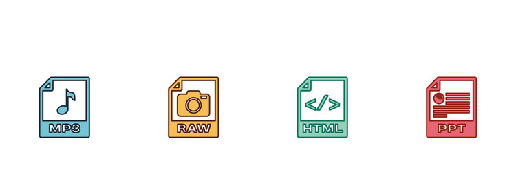 set mp3 file document raw html and ppt icon vector