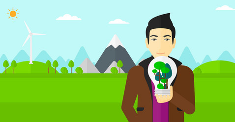 man with lightbulb and trees inside vector image