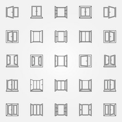 window outline icons set open windows vector