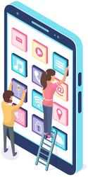 people working with development of mobile program vector image