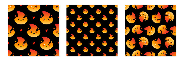 Smiling flame characters fire patterns set vector