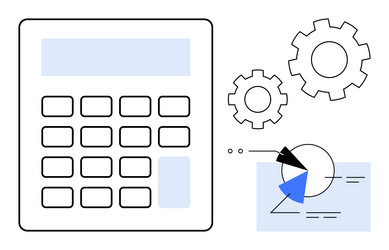calculator with gears and pie chart representing vector image