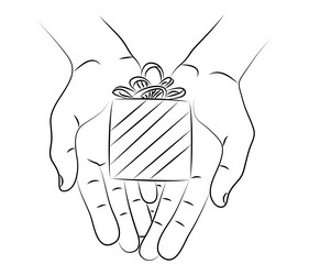 Gift box in hand holding or offering present vector