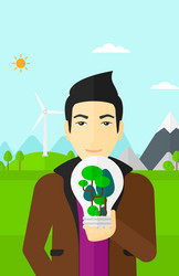 Man with lightbulb and trees inside vector