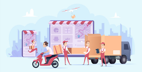 online delivery fast digital shopping and urban vector