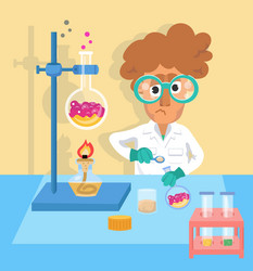 scientist chemist among objects tools in lab vector image