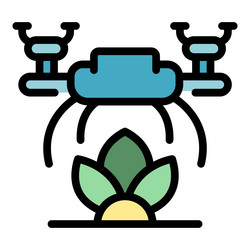 Drone plant care icon flat vector