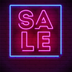 neon sale sign on dark wall background modern vector