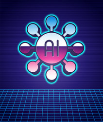 Retro style neural network icon isolated vector