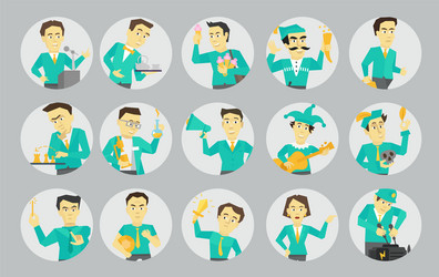 set different character avatars in circles vector image