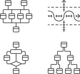 Diagrams linear icons set network tree function vector