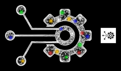 Net mesh sensor gear icon with colorful light vector