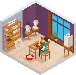 scuplting studio isometric composition vector