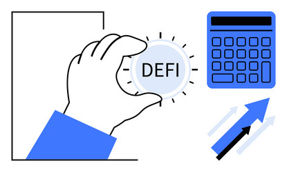 hand holding defi token with calculator and rising vector image