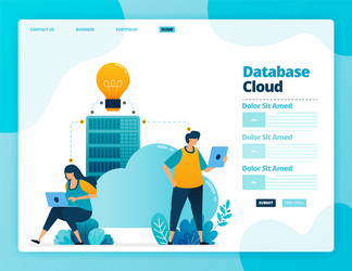 landing page design database and cloud vector image