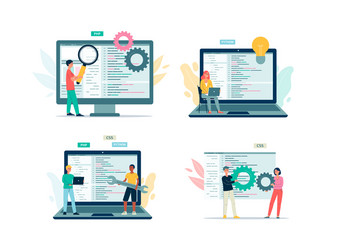programming code testers in front browser page vector image