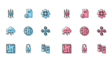 set line processor lock on digital circuit board vector image