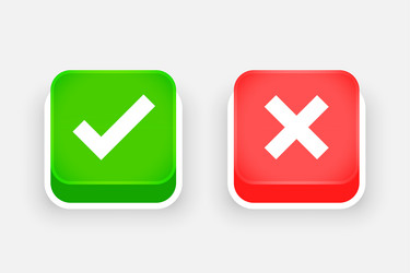 3d style tick and cross checkmark button icon vector image