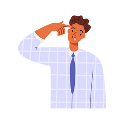 man pointing to head with one finger gesture vector image