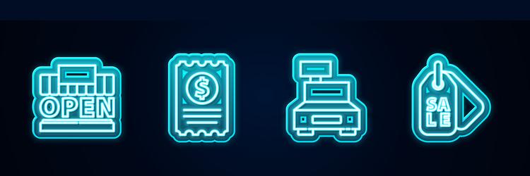 set line shopping building and open paper check vector image