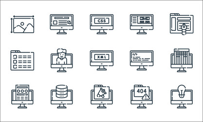 Web development line icons linear set quality vector