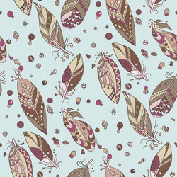 Seamless tribal pattern with feathers and beads vector