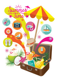 suitcase with summer objects and icons isolated vector image