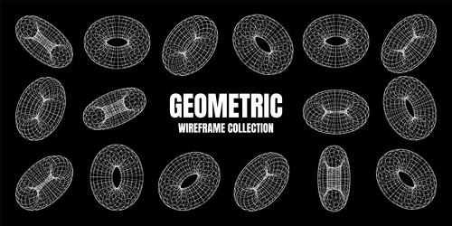 wireframe shapes lined torus perspective mesh vector image