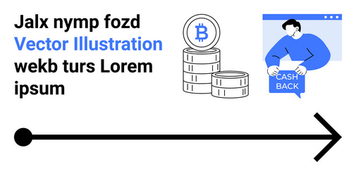 bitcoin stacks with arrow and cashback theme vector image