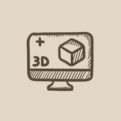 Computer monitor with 3d box sketch icon vector